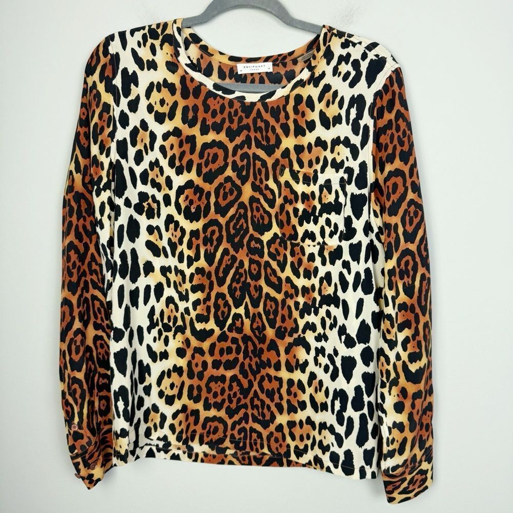 EQUIPMENT FEMME | Animal Print Leopard Silk Blouse with Pocket Women’s Size M